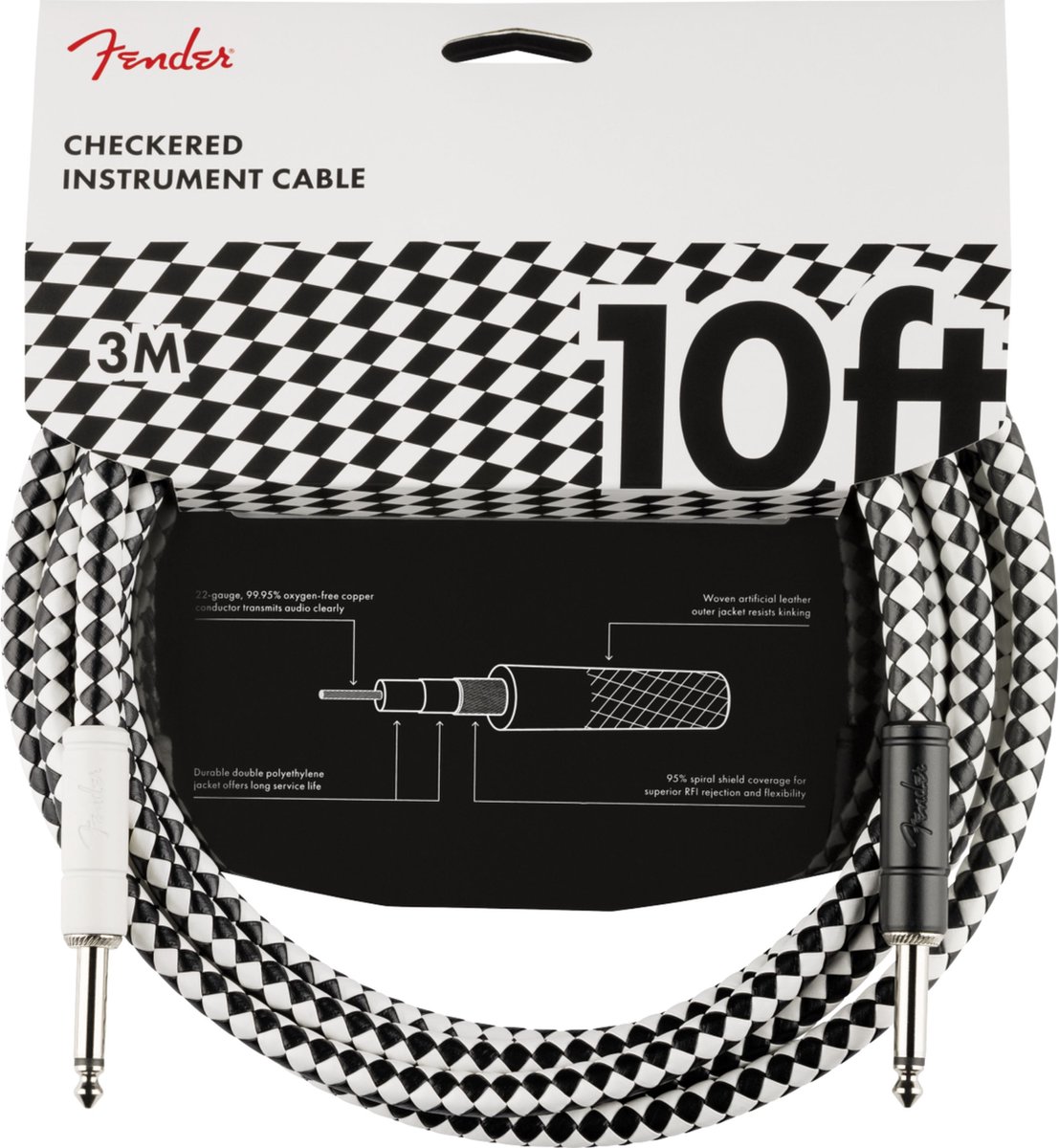 Fender Pro Instrument Cable Checkerboard 3 m - Gitaarkabel