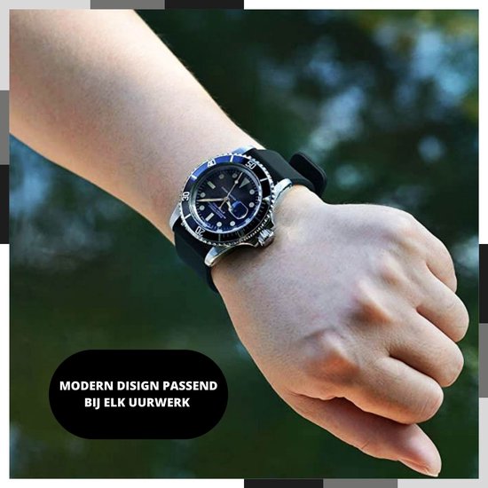 Siliconen Horlogebandje 20MM - Heren en dames - Zwart - SEVEND® - Sevend