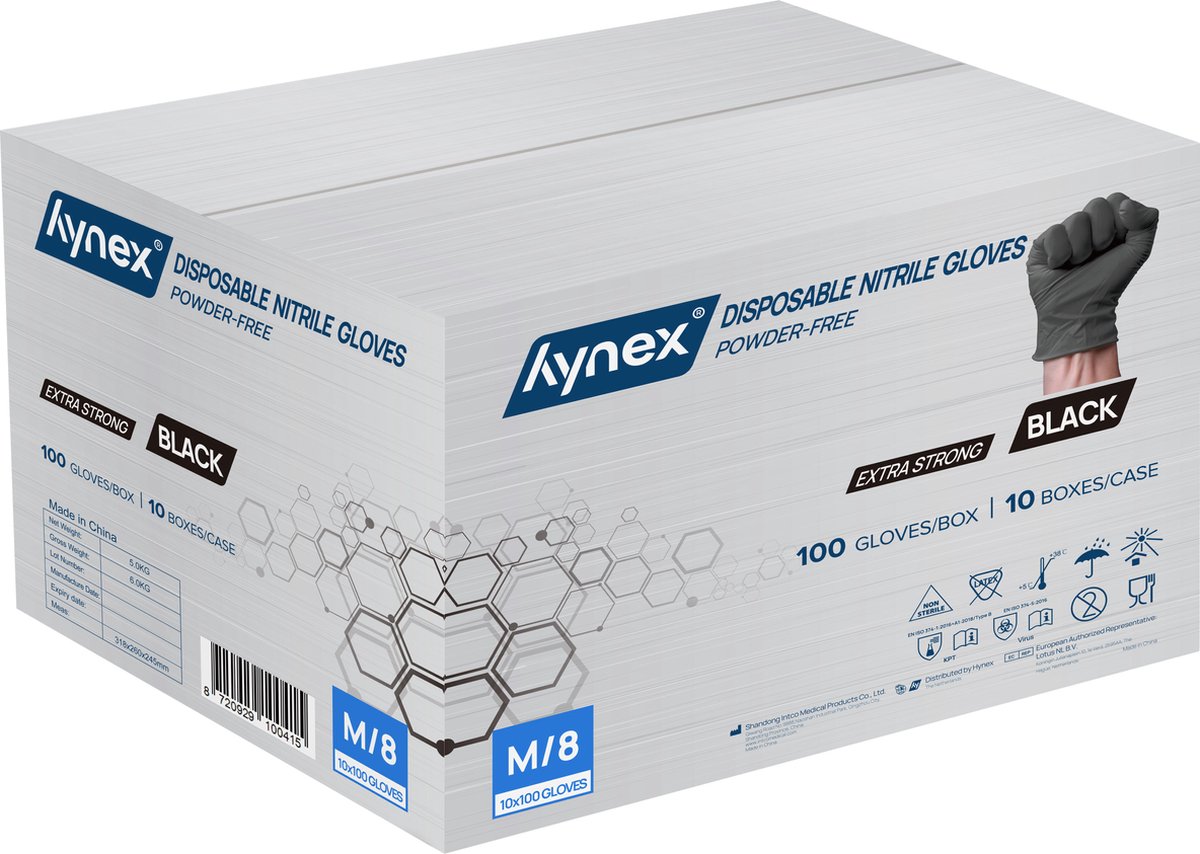 Goedkoopste Hynex nitril wegwerphandschoenen 5g maat M - 1000 stuks - Extra Sterk - Zwart - Poedervrij - Latex vrij - Niet Steriel