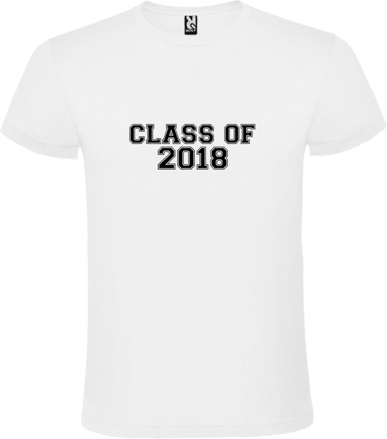 Wit T-Shirt met “Class of 2018 “ Afbeelding Zwart Size M