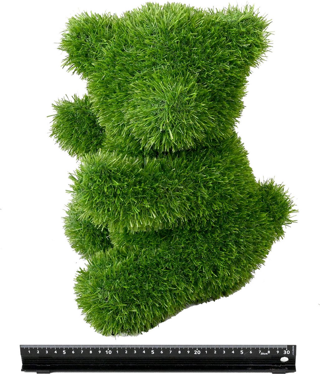 Grasdier-Zittend beren hoofd zijwaarts 35 CM-grasfiguur-tuinknuffel-grasdieren-kunstgras-grasfiguur tuindecoratie-