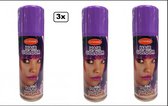 3x Paarse Haarspray 125 ml - Word bezorgd in doos ivm beschadiging - Haar kleurspray party Festival thema feest carnaval