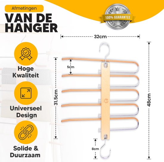 Afmetingen van de houten kledinghanger: 32 cm breed, 48 cm hoog. Hoge kwaliteit, universeel design, solide en duurzaam.