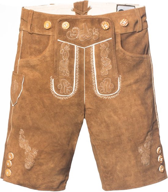 Lederhose Alpentraum Kort 100% Echt Leder Oktoberfest Heren Lederhosen Man incl Bretels -Bruin - S