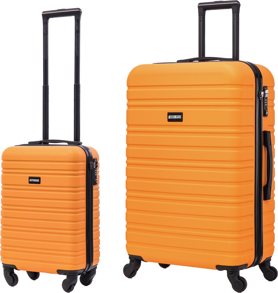 BlockTravel kofferset 2 delig ABS ruimbagage en handbagage 29 en 74 liter - inbouw TSA slot - oranje