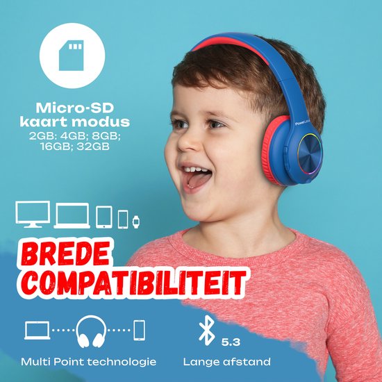 PowerLocus De Smurfen Draadloze Koptelefoon voor Kinderen, LED lampjes