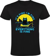 Katten Heren T-shirt - meme - kat - grappig - everything is fine - shirt