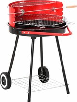 Barbecue à charbon rond sur Roues avec grille - BBQ Métal Rouge