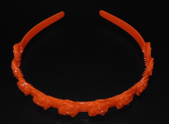 Diadeem kunststof oranje met roosjes - Koningsdag