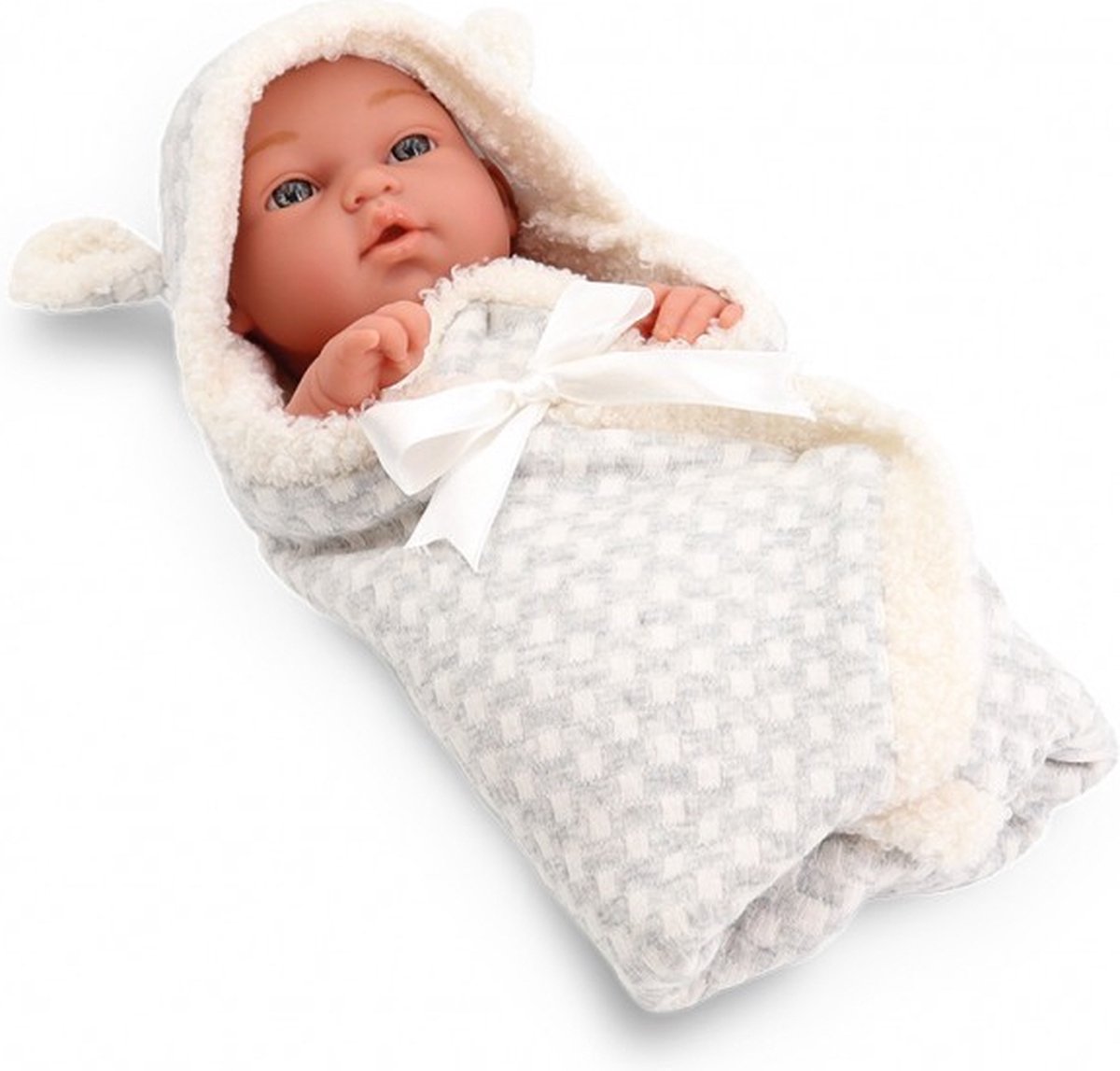Babypop de Luxe - 30 cm - Tachan - Grijs - Met Inbakendoek - Swaddle Baby Pop - In Mooie Giftbox