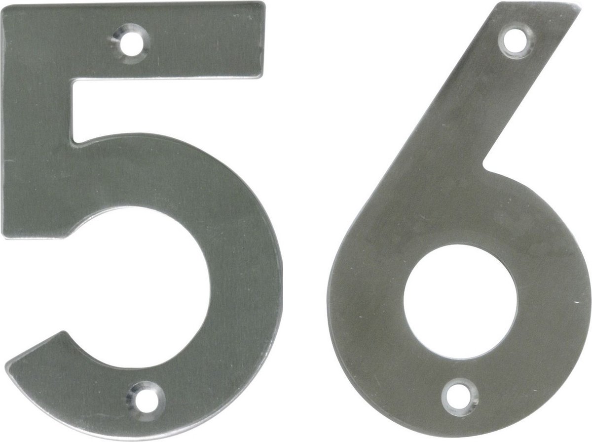 AMIG Huisnummer 56 - massief Inox RVS - 10cm - incl. bijpassende schroeven - zilver