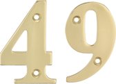 AMIG Huisnummer 49 - massief messing - 10cm - incl. bijpassende schroeven - gepolijst - goudkleur