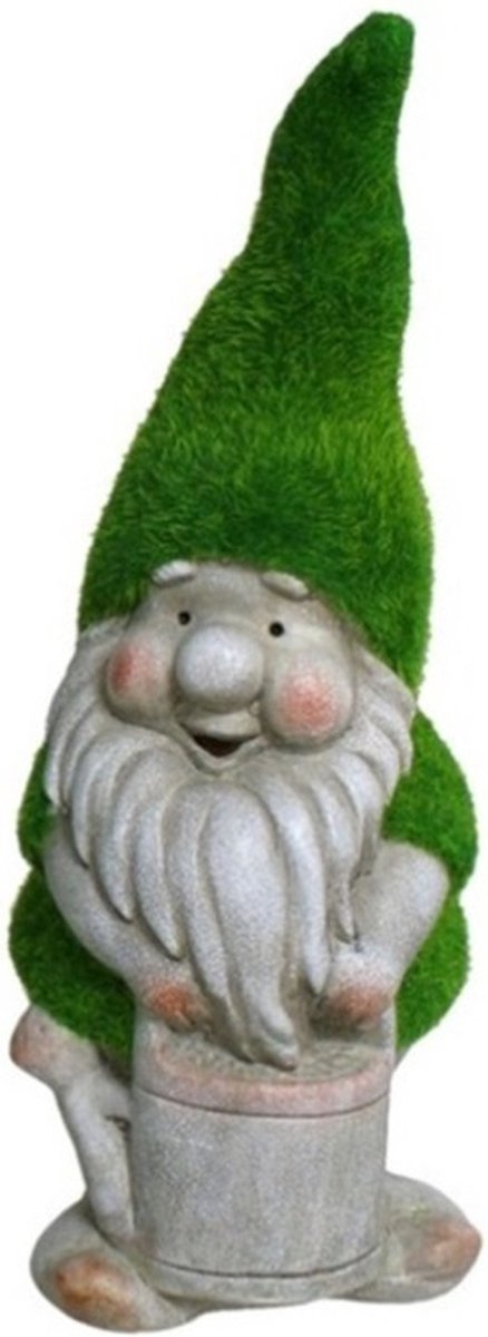 Gerimport Tuinkabouter beeldje - Dwarf Sammy - Polystone - grasgroene muts - 32 cm -