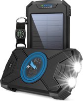 Travelhawk Solar Powerbank - 10.000 mAh - Powerbank Zonneenergie - powerbanks - 3 Poorten - USB-C Fastcharge en draadloos opladen - Ideaal voor op reis - Zwart - Incl kabel en compas