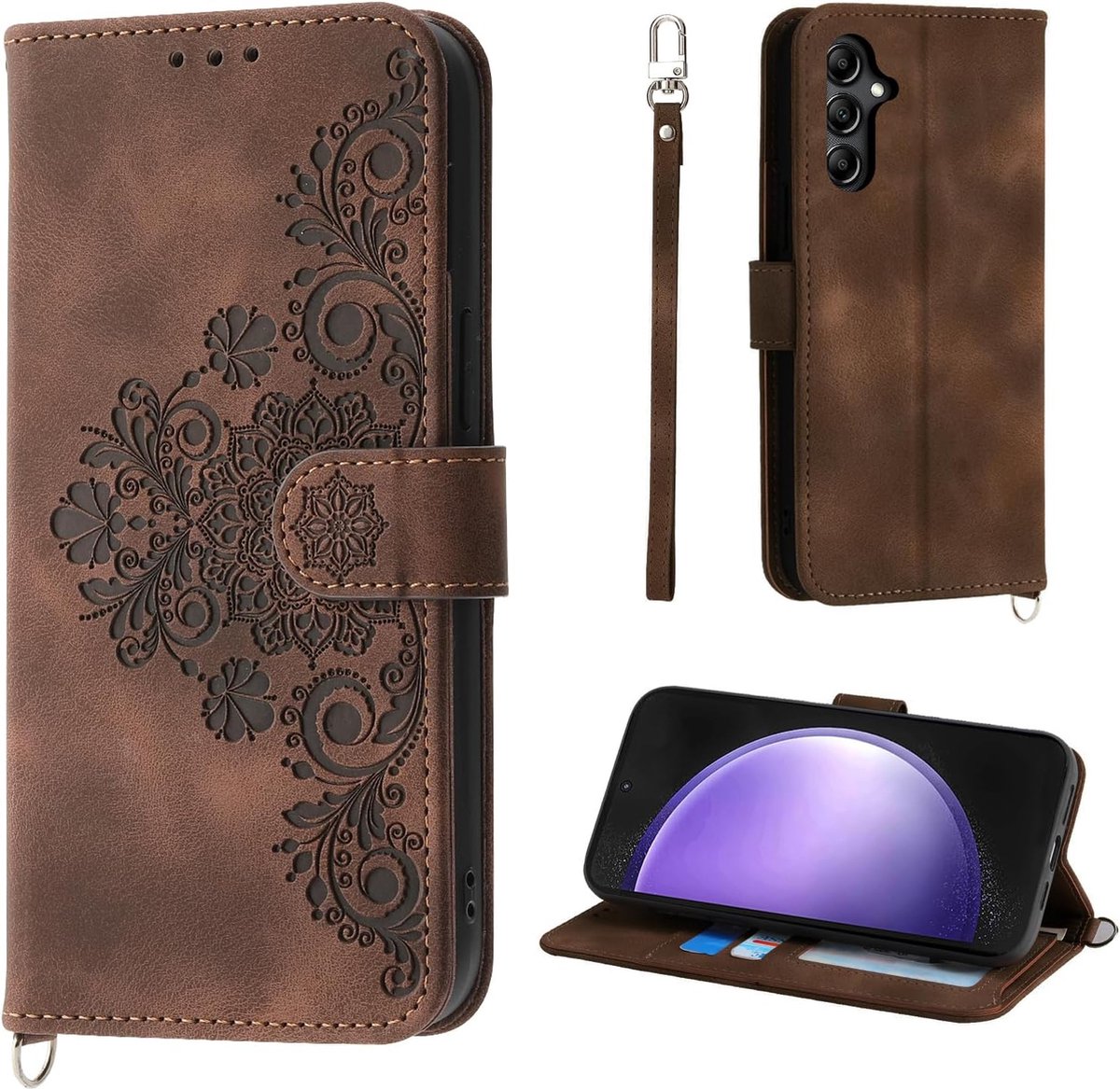 Geschikt voor Samsung Galaxy S23 FE 5G - Vintage - Lederen Book Case hoesje - Bruin