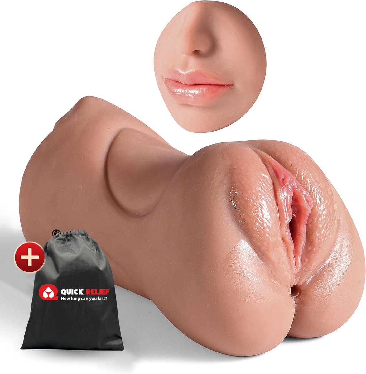 Quick Relief Vanessa™ - Pocket Pussy - Masturbator - 3 in 1 Blowjob, Vagina & Anus - Sex Toy voor Mannen - 20 cm - Bruin - Quick Relief