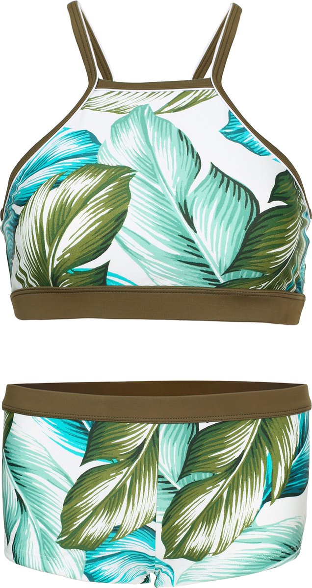 Bikini hipster broekje en crop top met racerback - Bali leaf 164-170