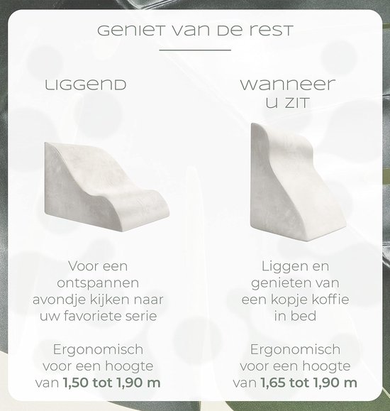 Ergonomisch Leeskussen voor Bed en Sofa - Comfortabel Rugkussen met Memory Foam - Bruikbaar als Refluxkussen, Wigkussen Bed, Bedkussen Rugleuning in Zitten en Liggen, Grijs
