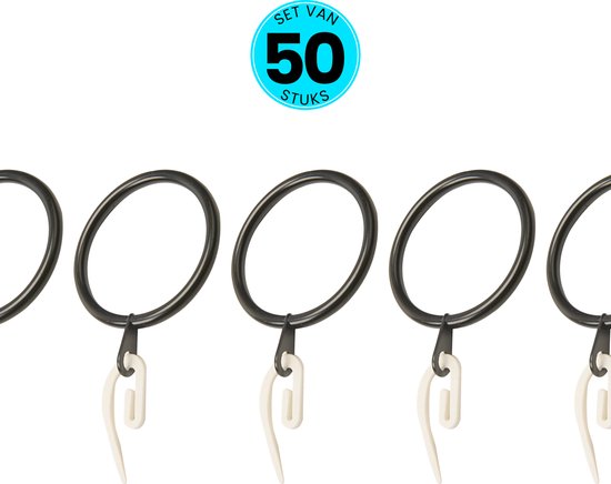 Somstyle 50x Gordijnringen met Haken - 30 mm Ringen - Voor Gordijnroede - Zwart & Wit