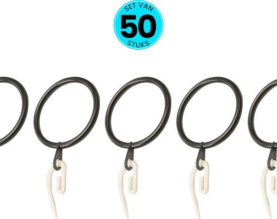 Somstyle 50x Anneaux à Rideaux avec Crochet - Bagues 30 mm - Pour Tringle à Rideau - Zwart & Wit