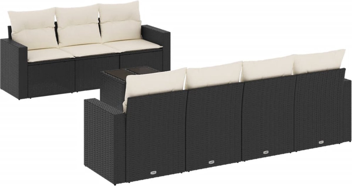 vidaXL 8-delige - Loungeset - met - kussens - poly - rattan - zwart
