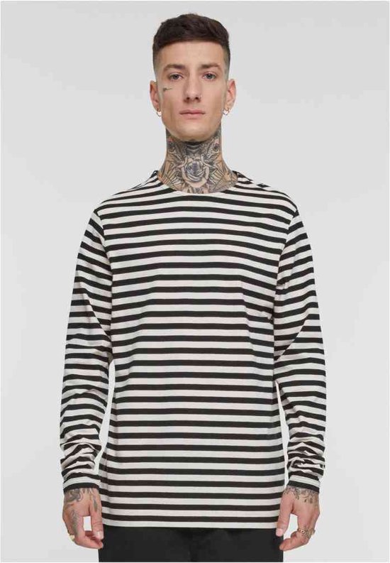 Urban Classics - Regular Stripe Longsleeve shirt - XL - Beige/Zwart