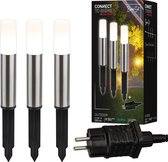 Briloner - Chemin lumineux LED - 3925032 - Kit de démarrage - Lumière blanc chaud - IP44 - Cordon d'alimentation de 1,5 m - Acier inoxydable brossé - 36,5 x 4 cm - Couleur argentée