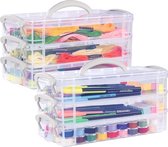 Pennendoos met handgrepen, 2 set van 3 lagen, stapelbaar, opbergdoos, pennenorganizer, stapelbare verwijderbare organizer voor briefpapier, pentekenhulpmiddelen, container met kliksluiting