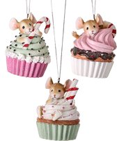 Viv! Décoration de Noël - Souris dans des cupcakes - lot de 3 - pastel - multi - 8 cm