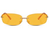 Festival zonnebril oranje - Sunlit oranje - Zonnebril techno oranje - Koningsdag bril oranje - Oranje met goudkleurige pootjes - Zonnebril Koningsdag heren en dames - Zonnebril mannen en vrouwen - Oranje bril - Mybuckethat