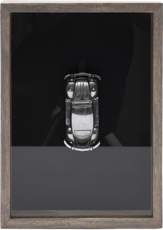 Riviera Maison 3D Fotolijst In Box hout fotolijst met zilveren 3D auto - Buckle Up Car In Box hangend of staand fotokader