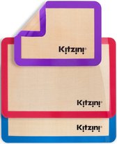 Kitzini Tapis de Cuisson en Siliconen - 3 pièces - Tapis de pâte - Tapis de four - Tapis résistant à la chaleur jusqu'à 250°C - Réutilisable et antiadhésif - Passe au lave-vaisselle - Sans BPA - Matériel de pâtisserie - Papier sulfurisé réutilisable