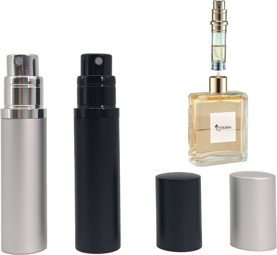 Fritzline® Set van 2 Luxe Navulbare Parfumflesjes - parfum flesje navulbaar - verstuiver flesjes leeg - reisflesje - mini parfumverstuiver - zilver zwart