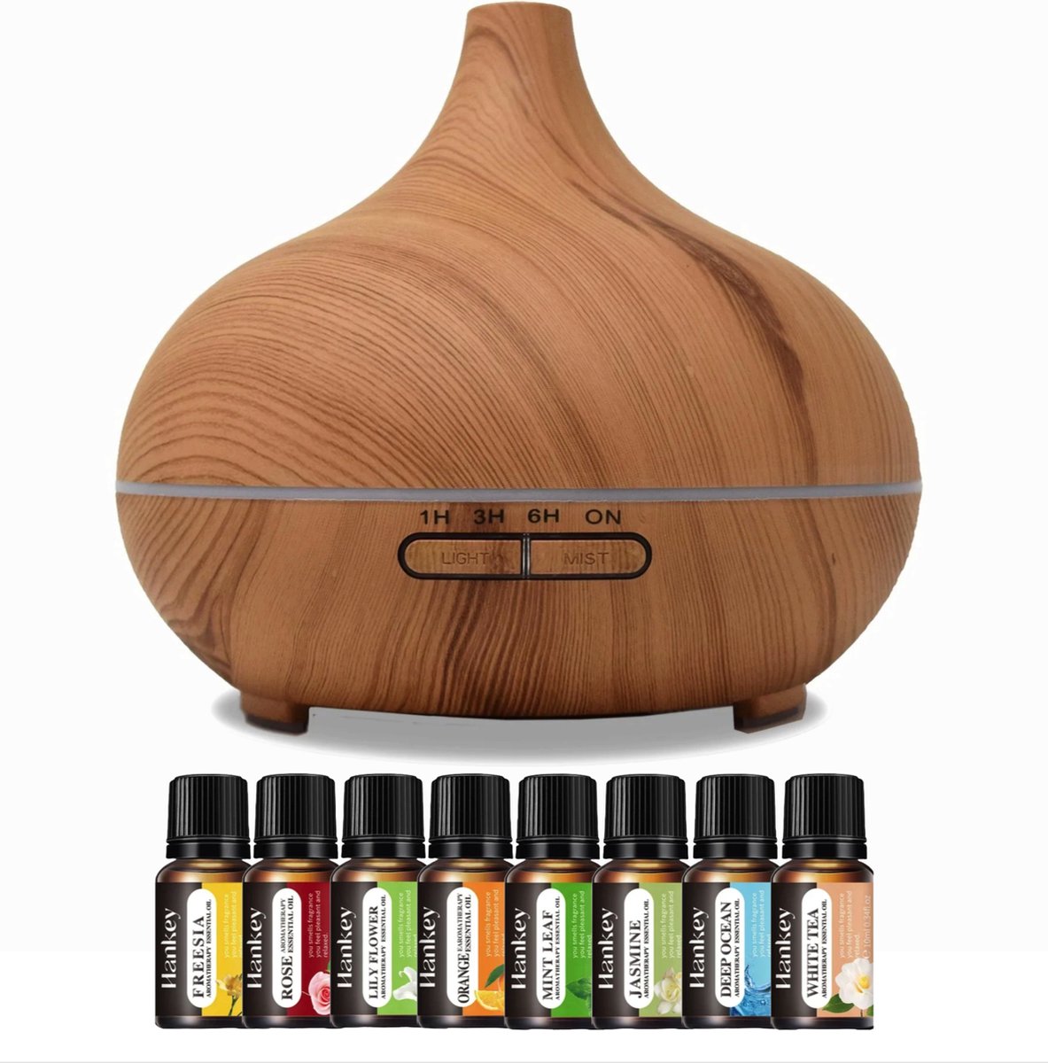 Goedkoopste Razzaro Aroma diffuser wood 400ml 8 Etherische Oliën 10ml - Geurverspreider - Vernevelaar - Luchtbevochtiger – Verdamper – Aromatherapie - Hout Look
