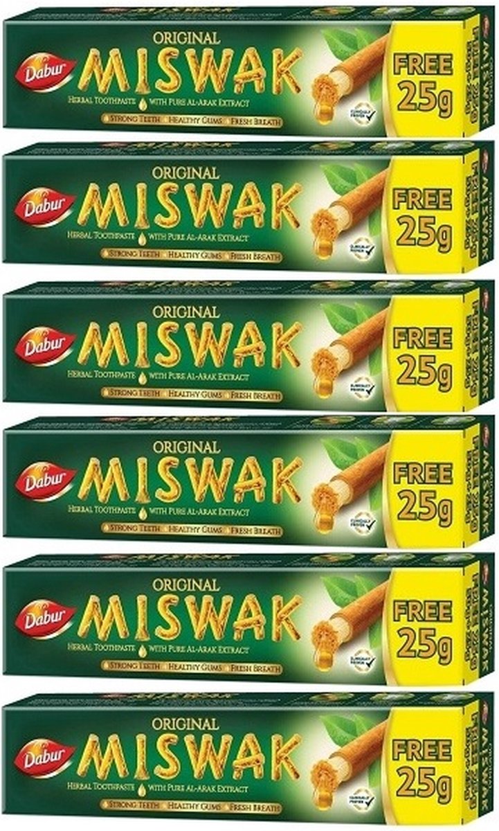 6x Dabur miswak tandpasta 50g+25g (zonder fluoride)