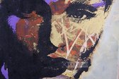 Schilderij - Vrouw in de schaduw (op canvas geprint olieverf schilderij), 2 maten , Multikleur , Premium print, abstracte afbeelding, woon- en slaapkamer