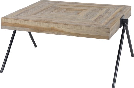 Table basse Teca balance | 80x80x43 cm | bois de teck patiné | table de salon robuste | aspect naturel | design contemporain