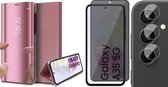 Hoesje geschikt voor Samsung Galaxy A35 - Privacy Screenprotector Volledig Dekkend Glas & Camera - Spiegel Book Case Rosegoud