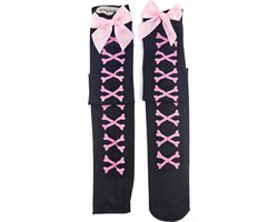 BamBella® -kousen dames - roze strikjes sokken zwart