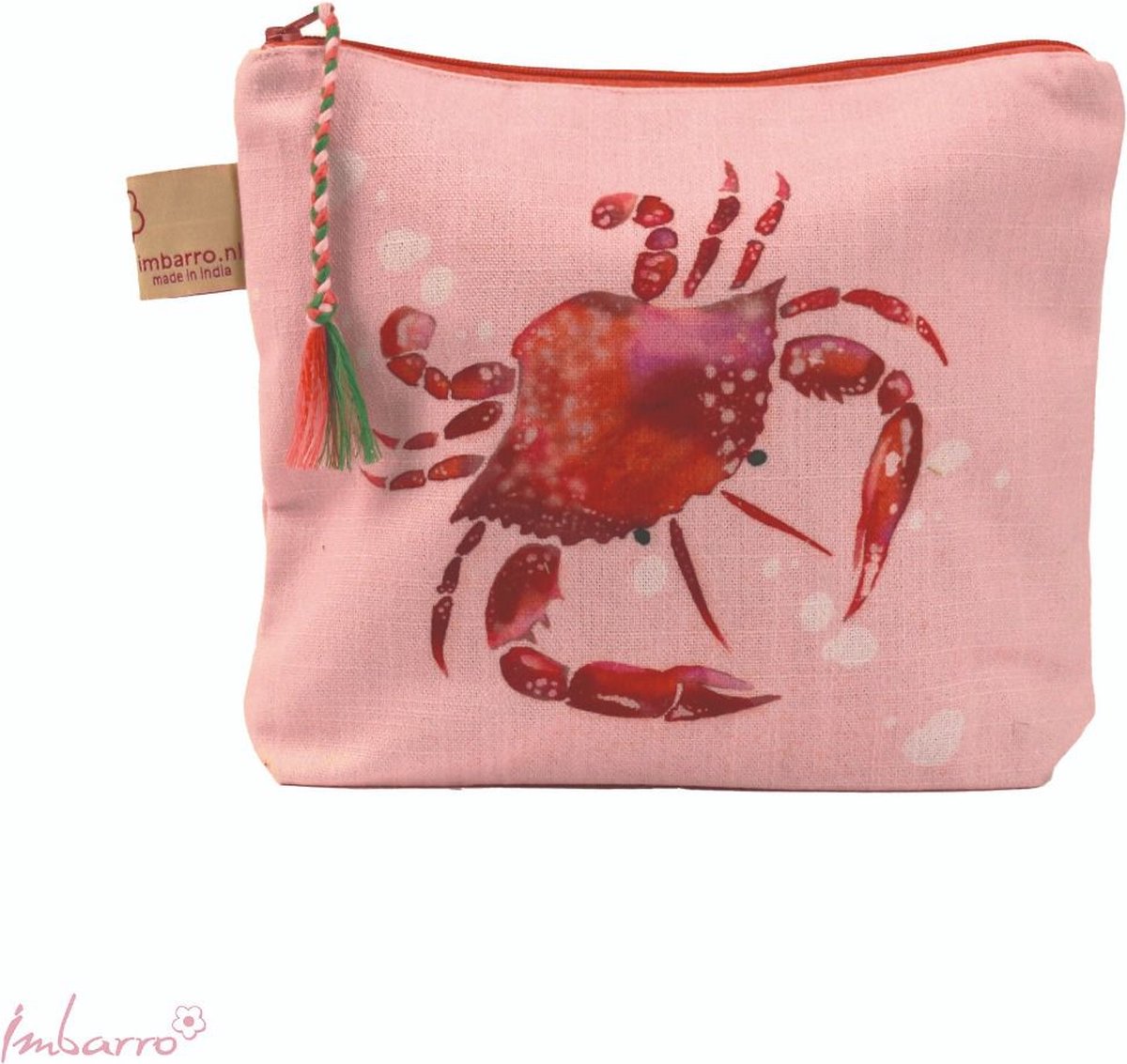 Imbarro - Pouch - Toilettas - Clutch - Makeup Tasje - Crab - Katoen - 20x24cm