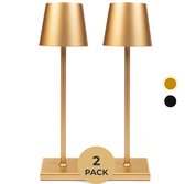 BandiO 2x Tafellamp Oplaadbaar – 3 Kleuren - Draadloos en dimbaar – Aluminium - 5200mAh - Moderne touch lamp – Nachtlamp Slaapkamer – Goud
