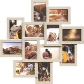 Fotolijstcollage, 12 fotolijsten voor 10 x 15 cm foto's, fotocollage, wandcollage, multiframe, wanddecoratie, natuurlijk beige