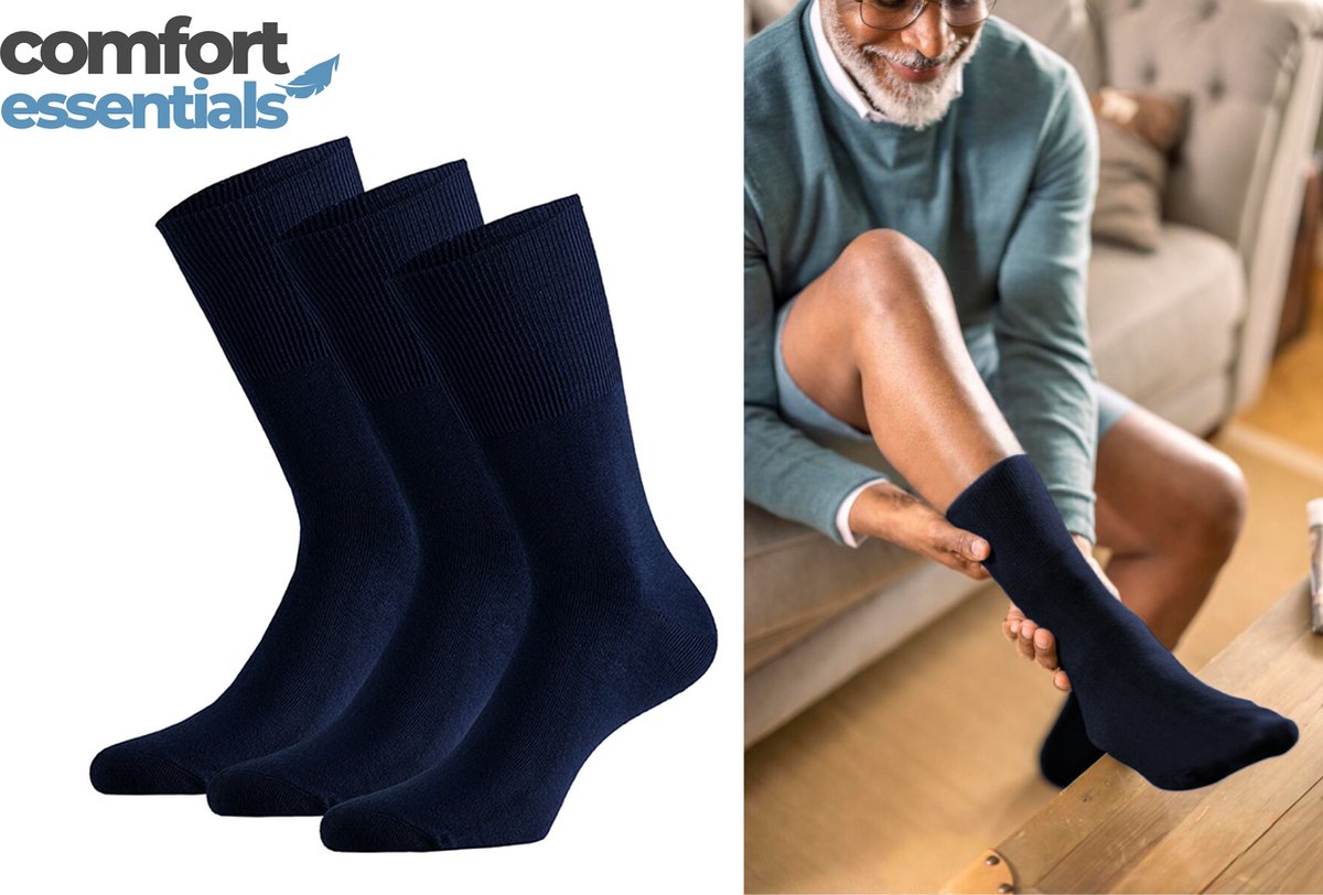 Comfort Essentials - Diabetes Sokken - 3 paar - Navy - 39 42 - Niet Knellende Naadloze Sokken Dames Heren - Unisex - Modal Sokken
