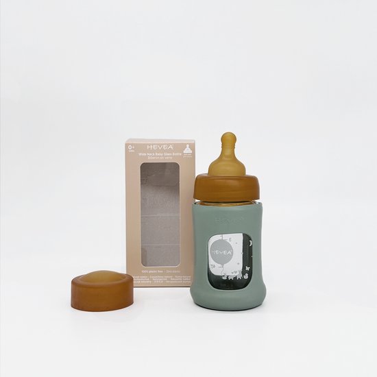 Wide Neck Baby Glass Bottle with Sleeve 150ml/5oz Single-Pack (Seafoam Blue)