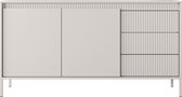 Ladekast - 2 deuren - 3 laden - Metalen poten - Ruime planken - Beige kleur - 153 cm