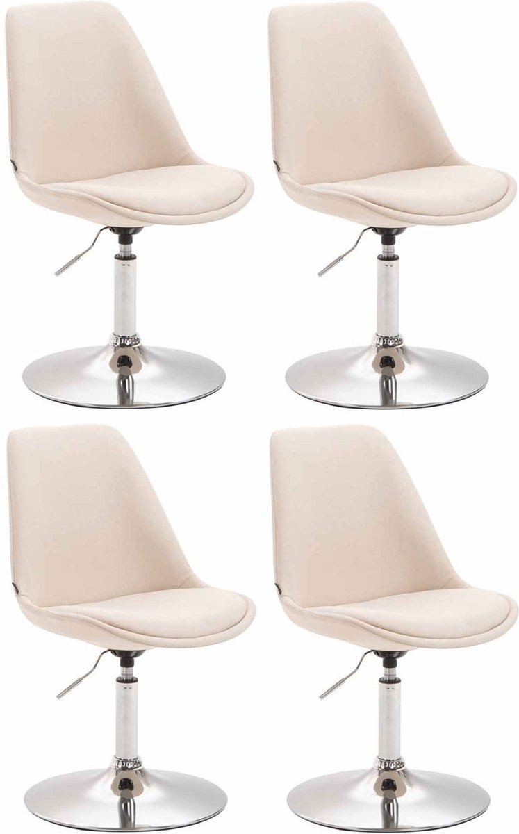 CLP Maverick Set van 4 Eetkamerstoelen - Stof creme chroom
