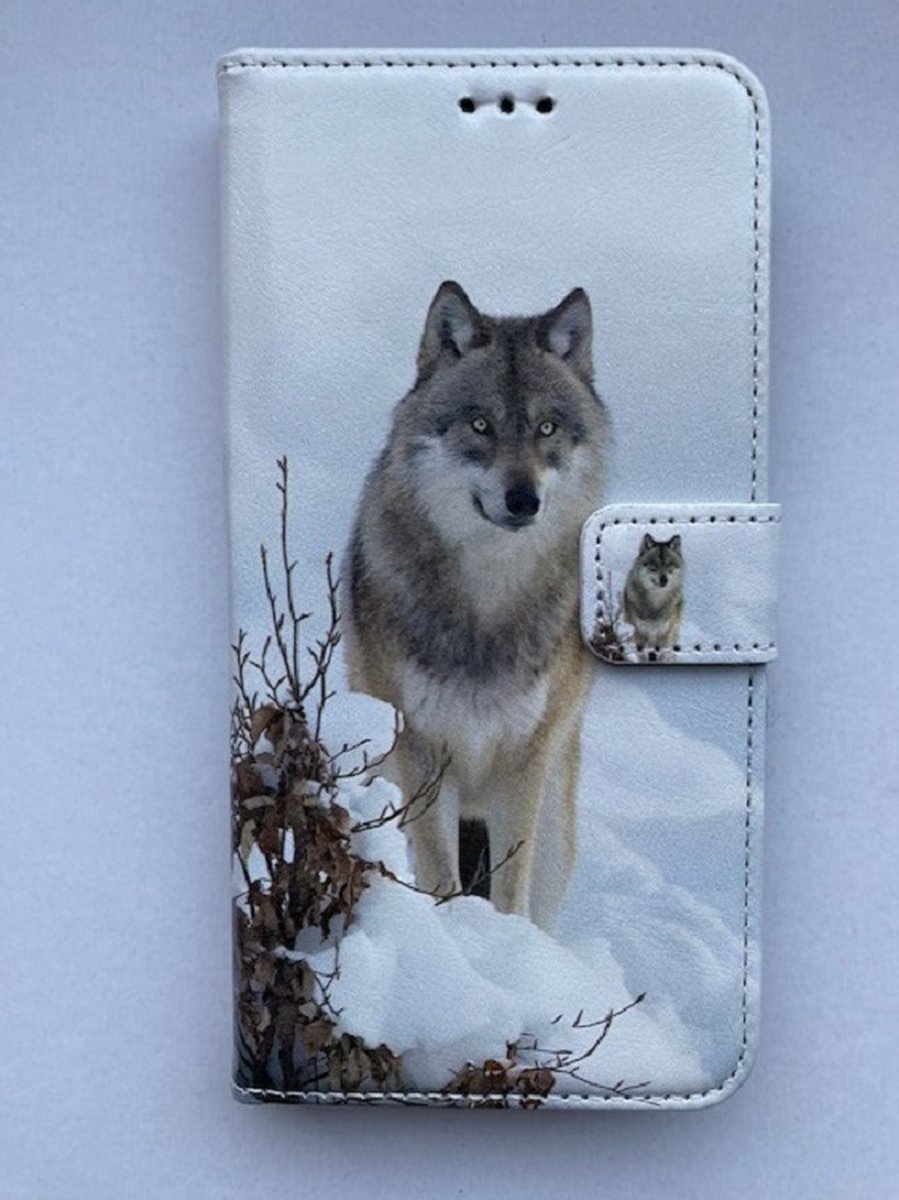 Boekhoesje - Wolf - portemonnee hoesje met kaarthouders en magneetsluiting geschikt voor Samsung Galaxy S24