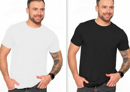 Premium Line -gekamd katoen | heren T-shirt | slim fit | set van 2 : zwart en wit | maten: S- 3 XL | S