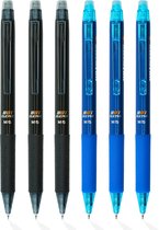 Ainy - Hotclear Uitwisbare Pen - set van 3 blauwe en 3 zwarte uitgumbare pennen voor in je etui - stijlvol balpen / balpennen voor college en werkomgeving