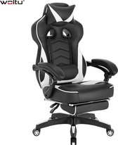 X-Qlusive Luxe Gaming Chair - avec repose-pieds - Appui-tête - Ergonomique - Bureau de jeu - Chaise de bureau - Réglable - Matériau de haute qualité et durable - Sièges de jeu - Racing - Chaise de Gaming - Zwart/ Wit - Rembourrage en tissu